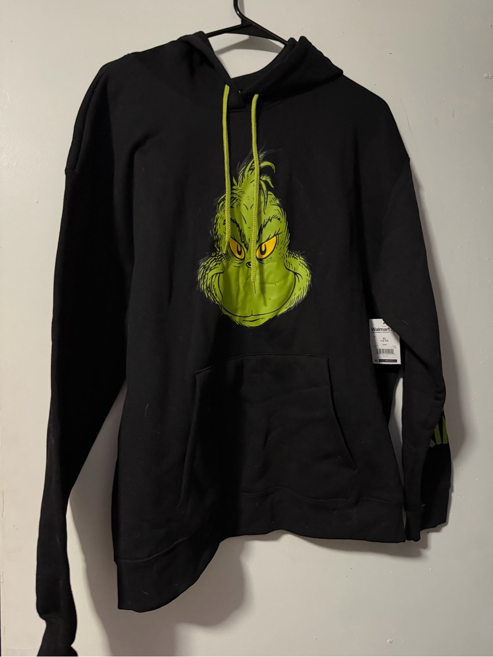Black Pullover Hoodie with Green Grinch Graphic - Women